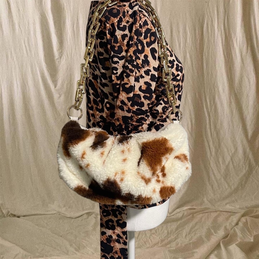 Faux Fur Cow-print Shoulder Bag